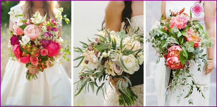 Bouquets of peonies and greenery