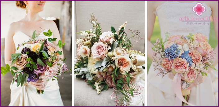 Bouquets of brides from garden roses