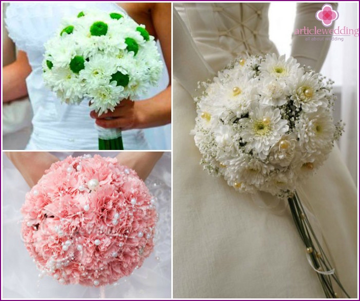 Varieties of chrysanthemums for a wedding bouquet
