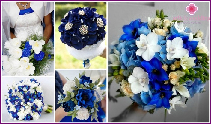 The predominance of blue flowers in a bouquet
