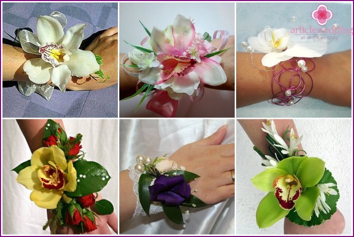Delicate orchids in wedding mini-bouquets