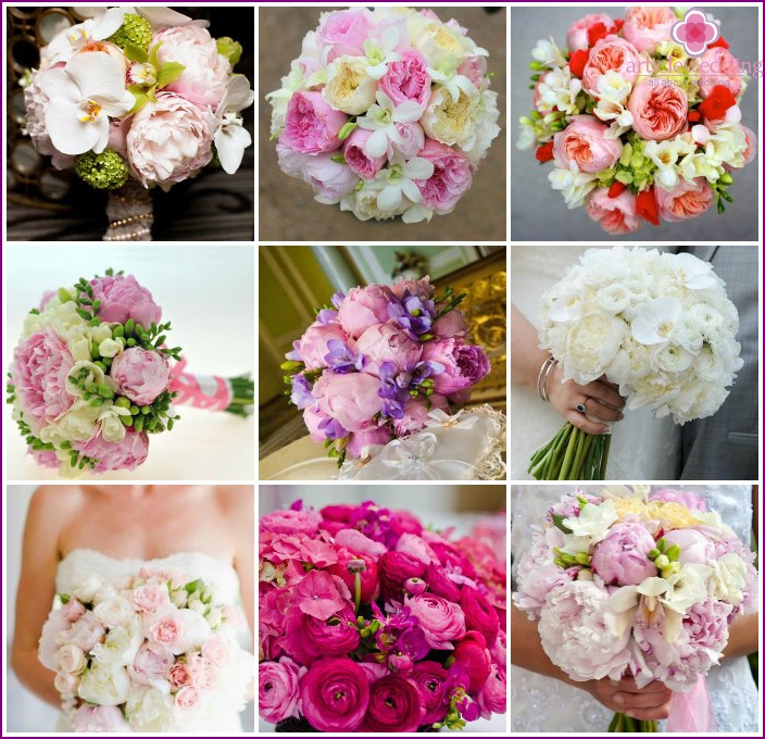 Wedding bouquets with freesia and orchids