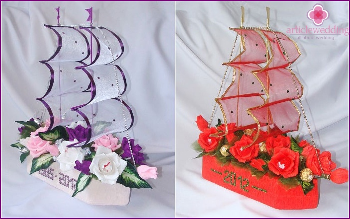 Wedding ship made of sweets