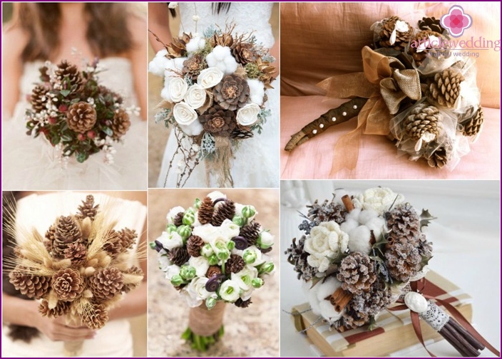 An original bouquet of cones for the bride