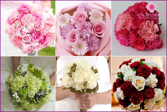 Roses and lace buds in the hands of the bride and groom