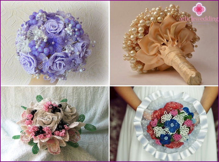 DIY wedding bouquet with beaded flowers