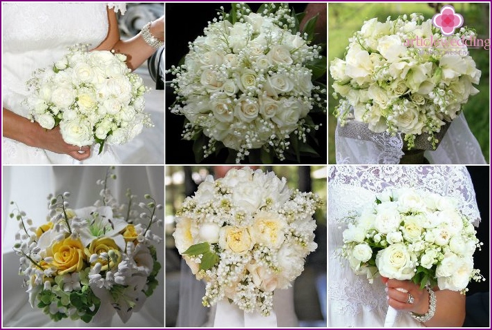 Lys de la vallée et roses en bouquet pour la mariée