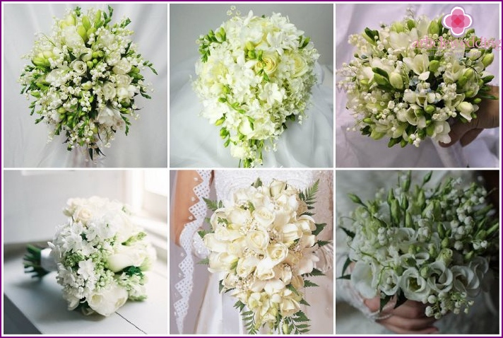 Bridal bouquet with freesia and lilies of the valley