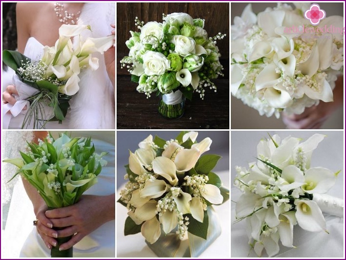 Callas and lilies of the valley for a newlywed bouquet