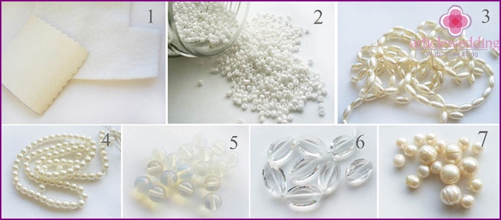 Beads for a wedding bouquet of brooches