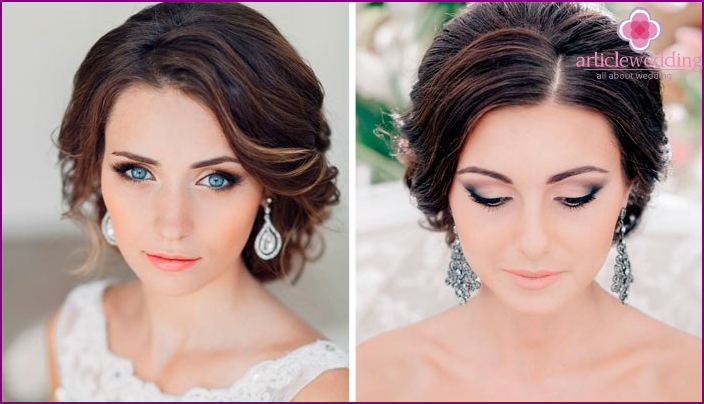 Wedding makeup with light lipstick for brunettes