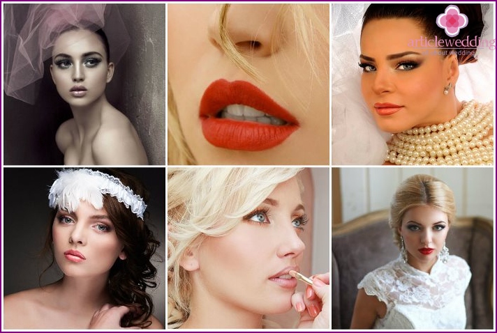 Makeup lips of the bride