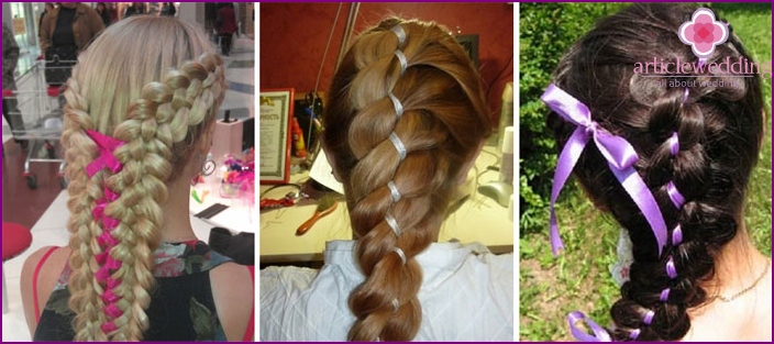 Options for weaving a French braid with a ribbon