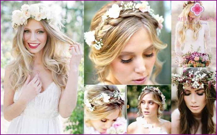 Artificial buds in the hair of the bride