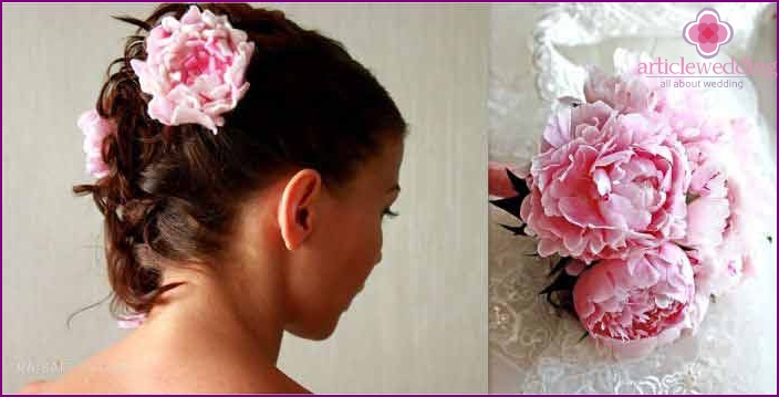 Seasonal flowers in bride hair styling