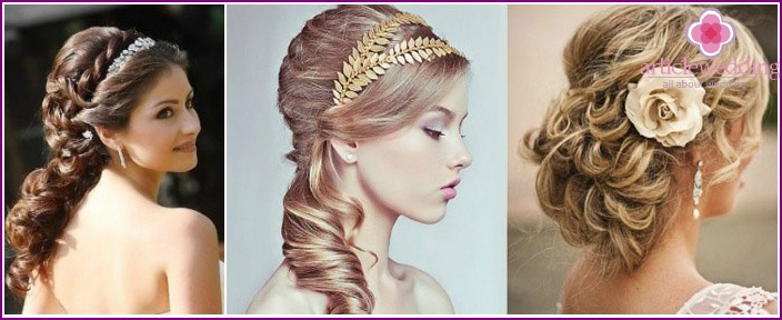 Greek hairstyle with loose strands for the bride