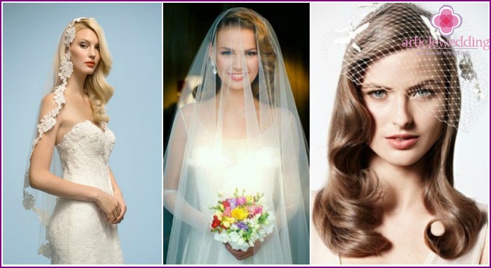 Boucles hollywoodiennes, voile: style de mariage