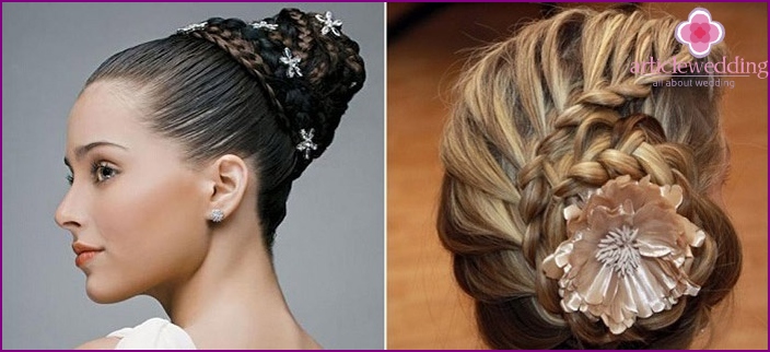 Wedding hairstyles: wrapped braid and snail