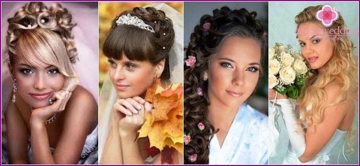 Pose de la mariée aux cheveux longs: avec une frange et sans