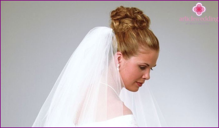 A combination of wedding styling bun and veils