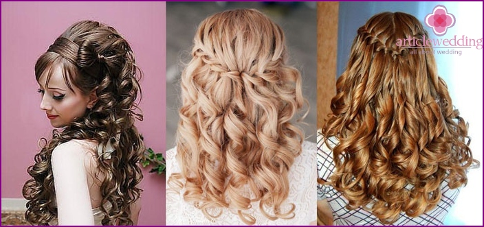Laying for the wedding: a combination of weaving and curls