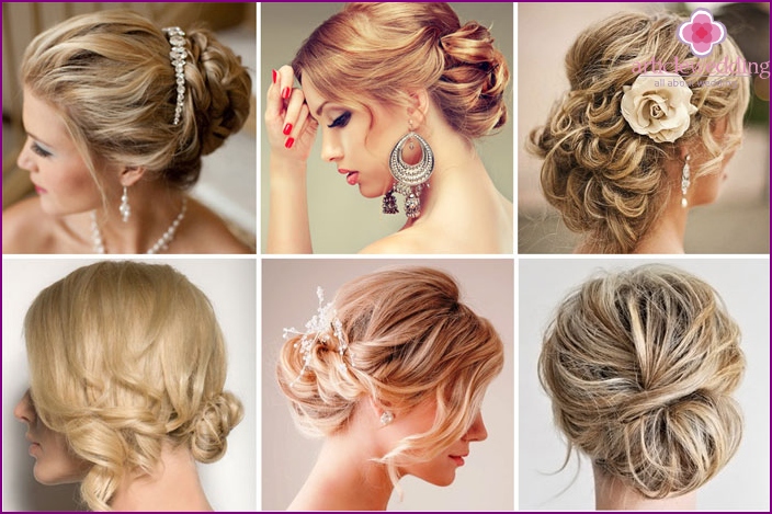 Hairstyle for a wedding bun with curls