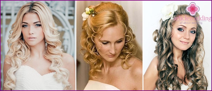 Romantic curls without a veil for a wedding