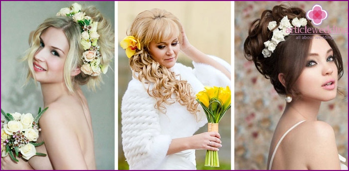 Wedding hairstyles with fresh flowers