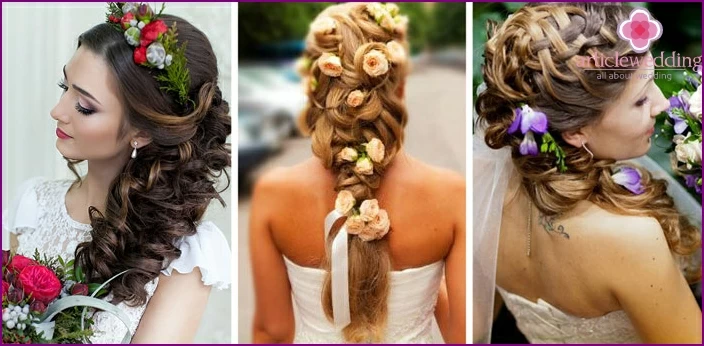 Hairstyles for long hair decorated with flowers