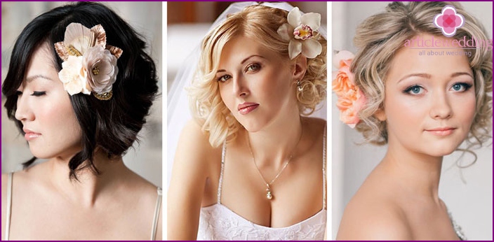 Wedding hairstyles for medium hair decorated with flowers