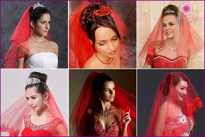 Red bride wedding veil
