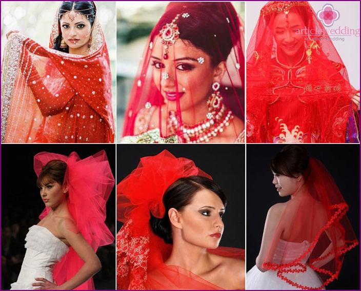 Beautiful wedding dresses with a scarlet veil