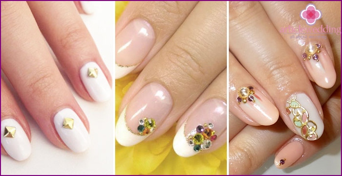 Colored crystals on nails for a wedding
