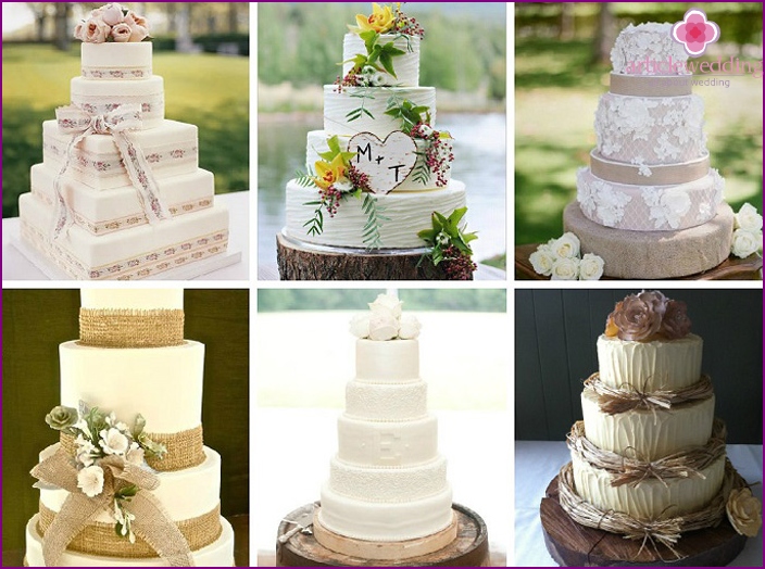 Examples of cream cakes in rustic style