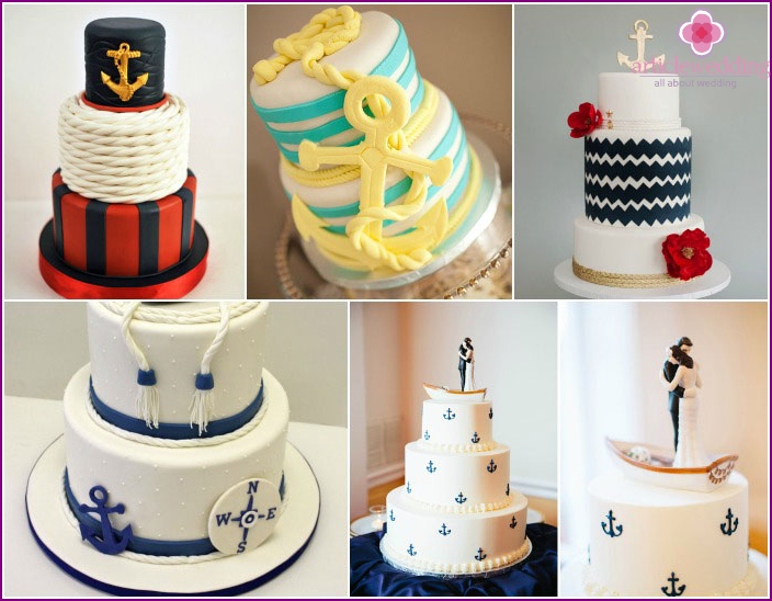 Anchors - a beautiful detail of the decoration of the dessert of the newlyweds