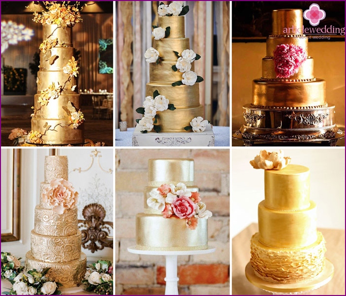 Gâteau d'or pour le 50e anniversaire du jour du mariage