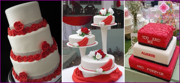 Red and white cake for newlyweds