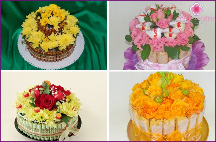 Desserts with fresh flowers