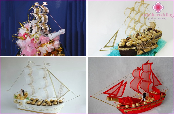 Wedding candy cakes in the shape of a ship