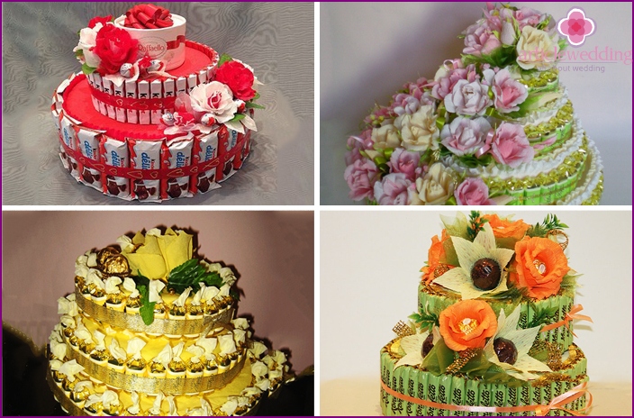 Wedding cakes from several types of sweets