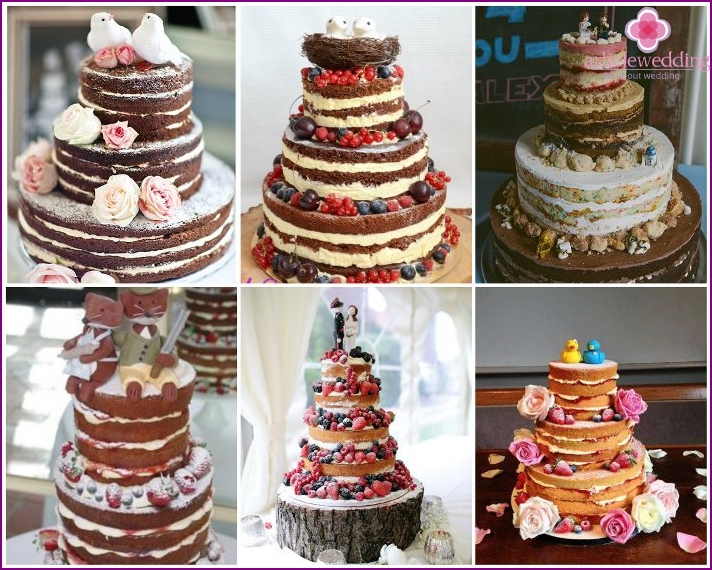 Decoration of a wedding naked cake with figurines