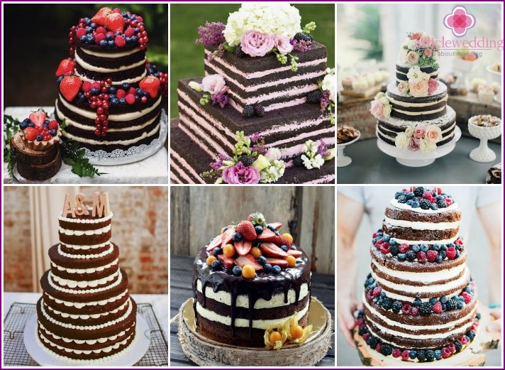 Chocolate cakes for a wedding dessert Naked cake