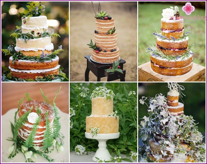 Sprigs of spicy greens on a wedding naked cake