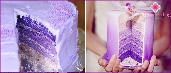 Sobremesa de enchimento gradiente roxo para casamento