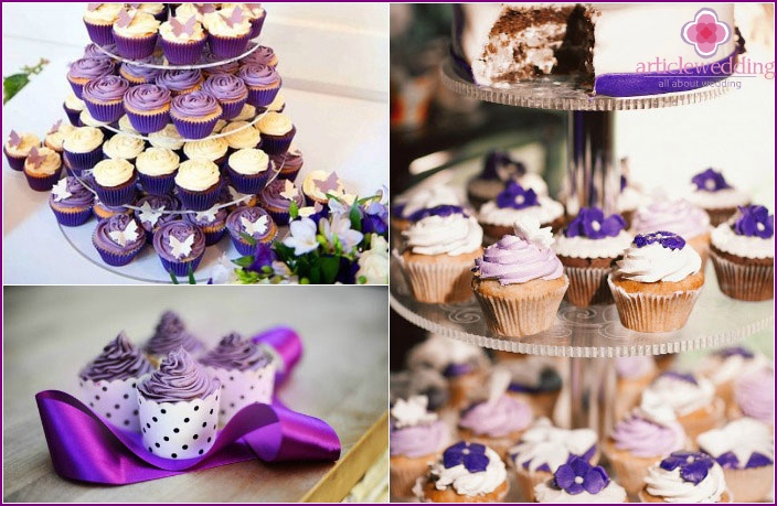 Cupcakes violet pentru nuntă