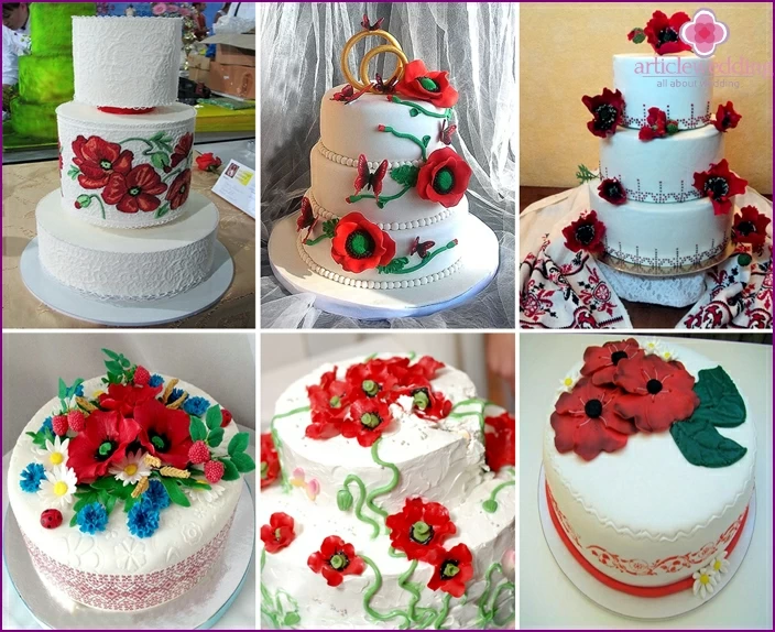 Ukrainian wedding cake with poppies