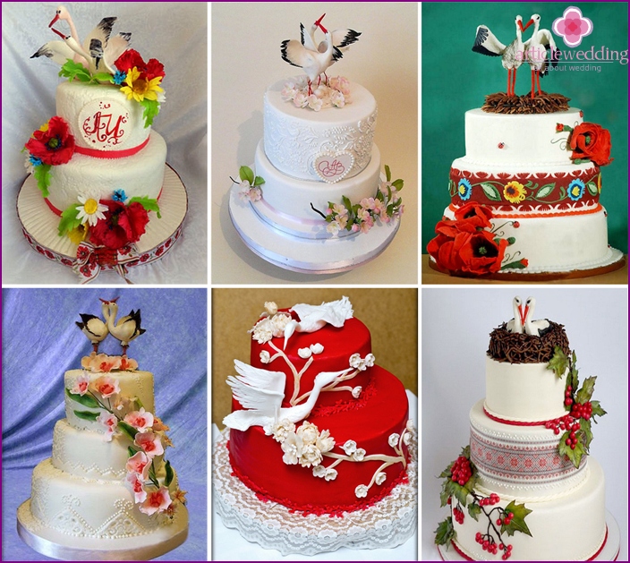 Wedding cake with storks in Ukrainian