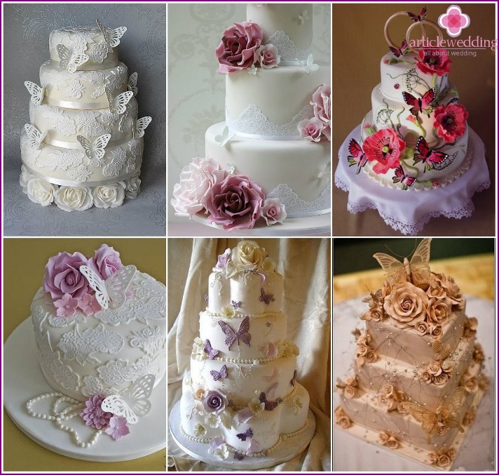 Cake newlyweds with butterflies and lace