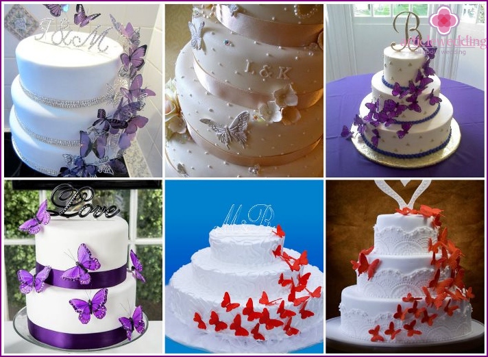 Cake with butterflies and initials of the newlyweds