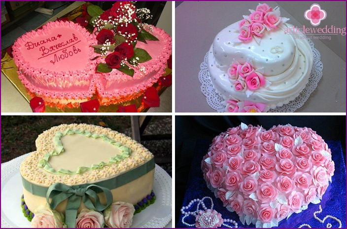 Bolo de casamento em forma de coração com rosas